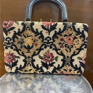 Vintage Ronay Chenille Tapestry Floral Cluch Handbag retro carpet bag purse